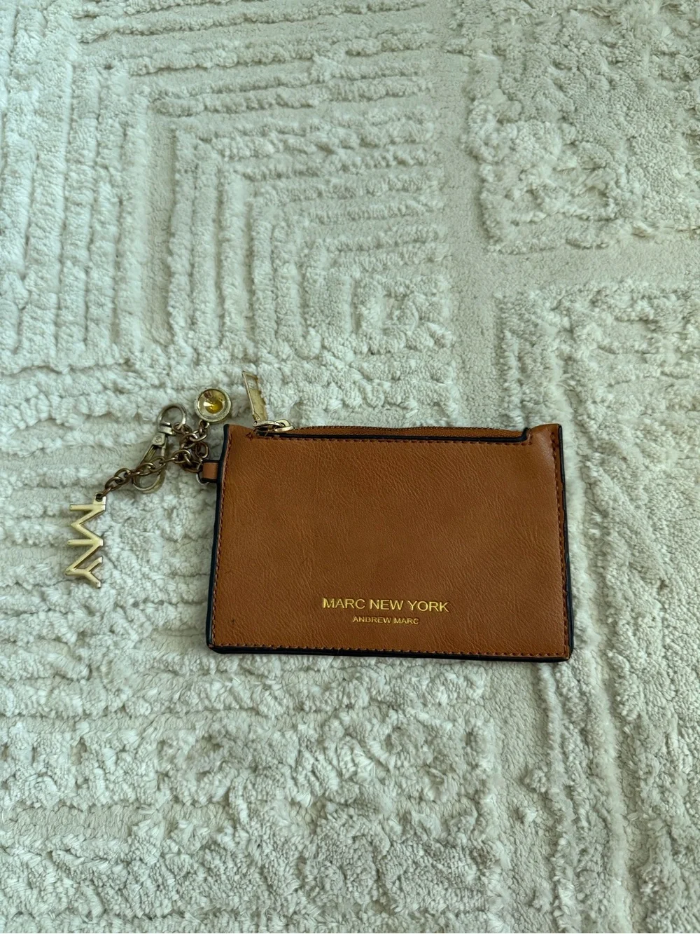 Marc New York Tan Leather Zip Card Holder with Logo Charm